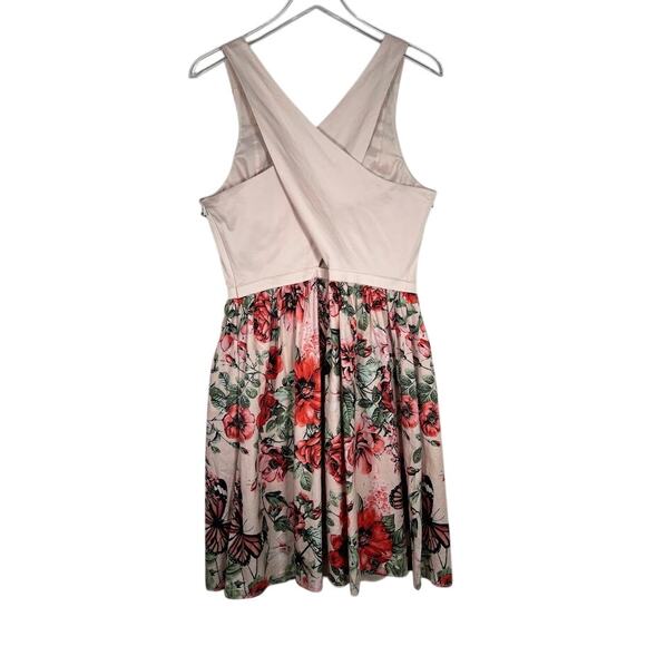 Adrianna Papell Pink Fit & Flare Dress 14 Floral Butterfly Cocktail Party - Picture 3 of 9